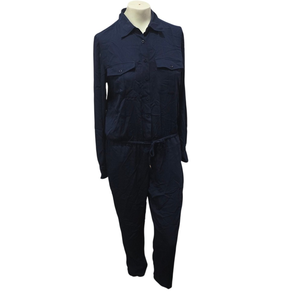 Lauren Ralph Lauren Navy Utility Jumpsuit Size 8 Button Front Tie Waist Career